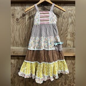 Matilda Jane Arabella Rainbow Print Dress Crochet Accent Ruffles Little Girls 6